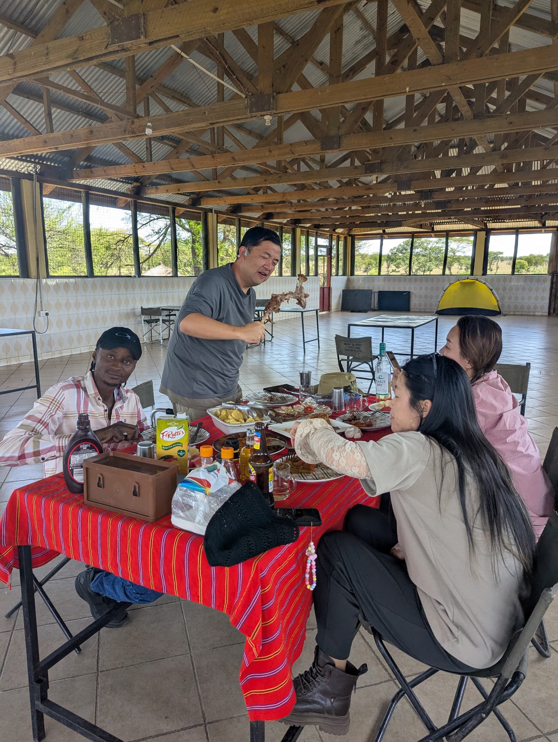 Sharing a meal at camp